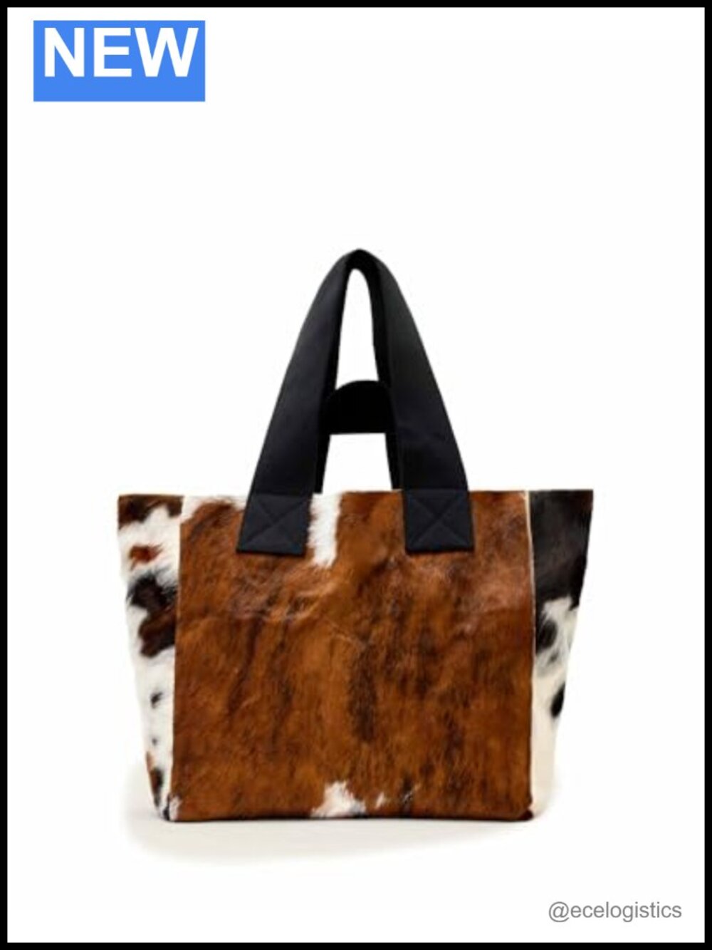 Cow Print Leather Tote Bag with Top Handles